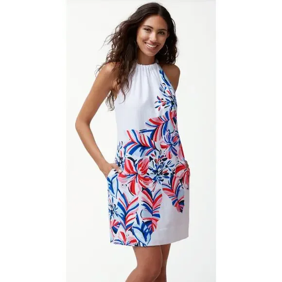 Tommy Bahama | Dresses | Tommy Bahama Le Tigre Linen Halter Dress Xs Nwt Red  White Blue Floral Resort Usa | Poshmark